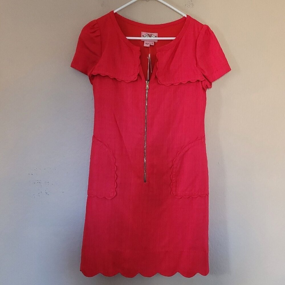 Phoebe Couture 100% Silk Red Orange Dress Size 2 Lined Lightweight Zipper Nwt